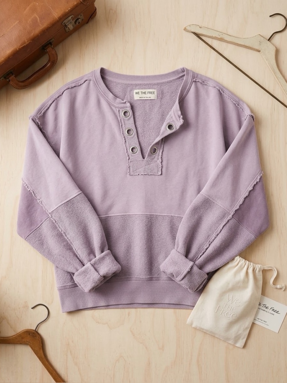 We The Free Dusty Lavender Raw-Edge Pullover Hoodie
